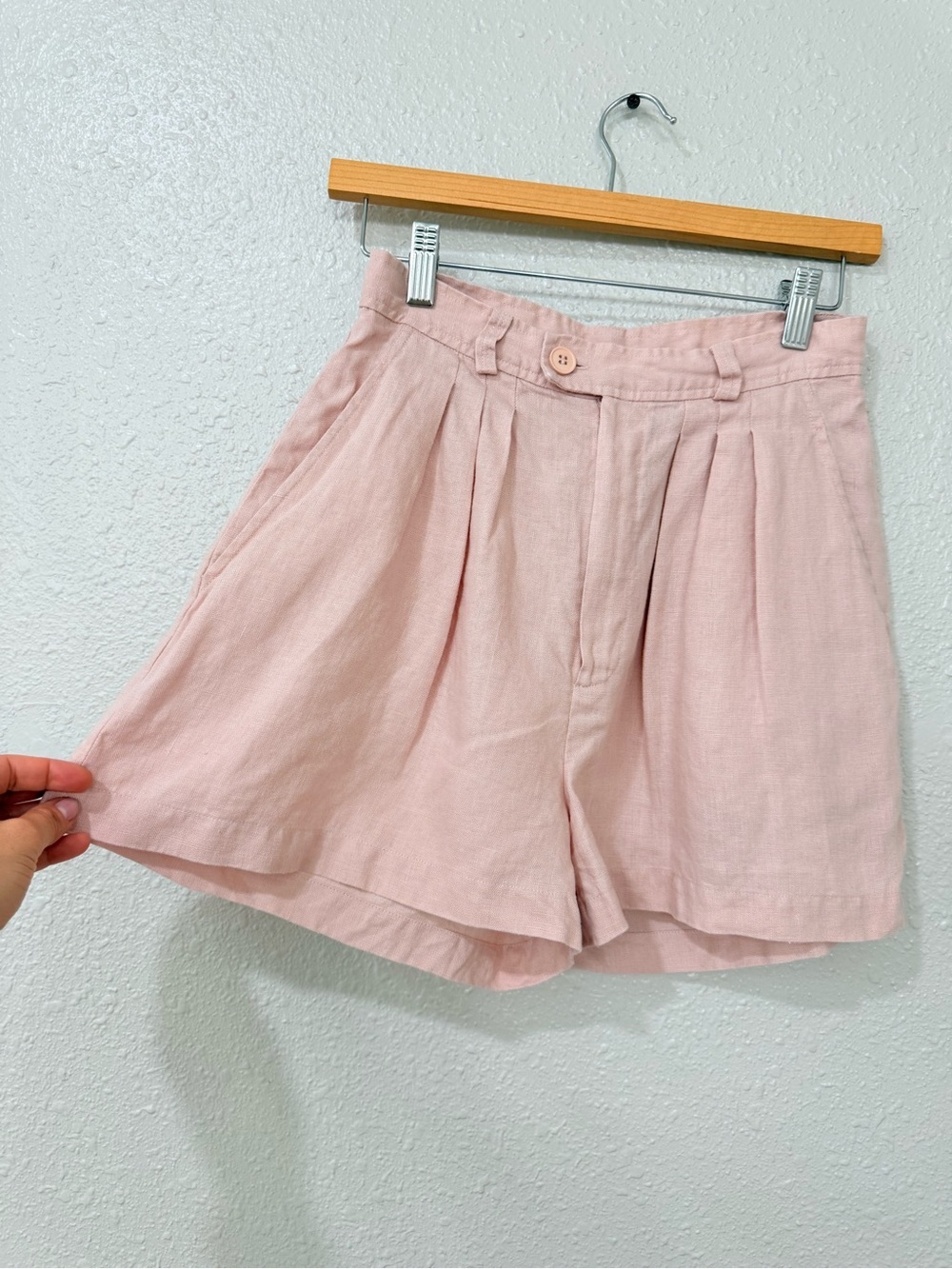 POSSE 100% Linen Pink Pleated High Rise Shorts S Resort Coastal Luxury - Picture 3 of 9